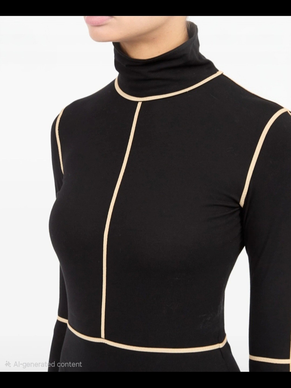 MM6 Maison Martin Margiela Black Turtleneck with Cream Contrast Piping